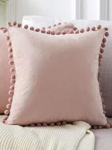 1pc Pompom Decor Pillowcase Without Filler - Pink - View 3