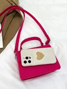 Mini Neon Pink Flap Square Bag - Hot Pink - View 3