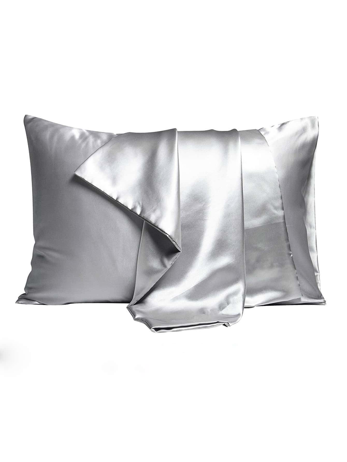 1 pieza Funda de almohada unicolor de satén - Gris - Ver 1