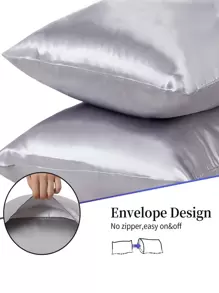 1 pieza Funda de almohada unicolor de satén - Gris - Ver 3