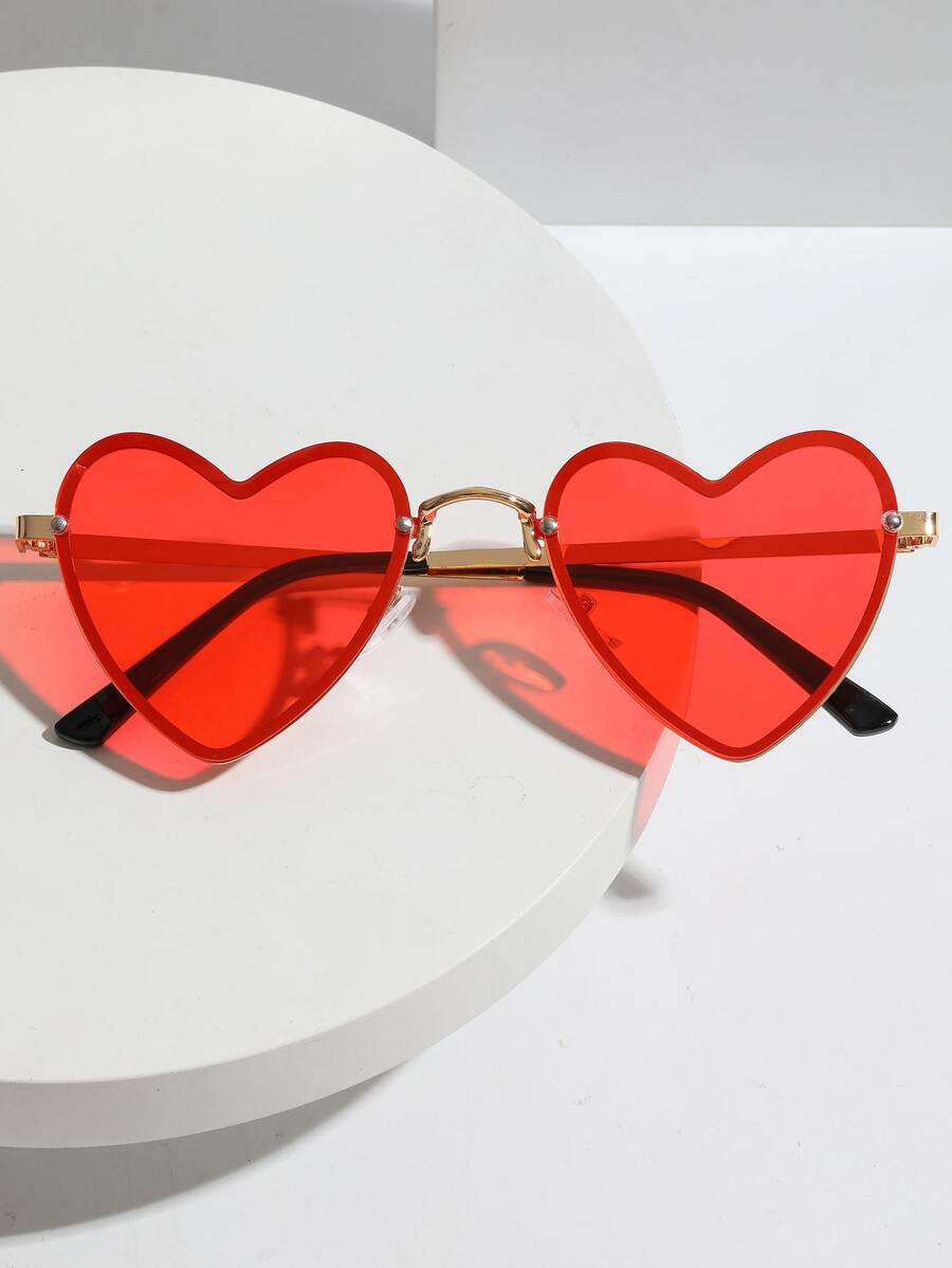 Heart Frame Fashion Glasses - Red - View 1