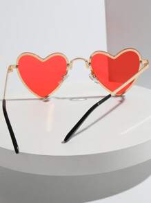 Heart Frame Fashion Glasses - Red - View 2