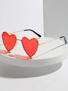 Heart Frame Fashion Glasses - Red - View 5