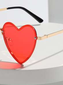 Heart Frame Fashion Glasses - Red - View 6