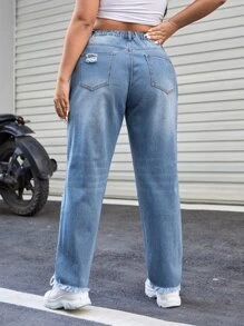 CovetEZ Plus Ripped Raw Hem Mom Fit Jeans - Light Wash - View 2