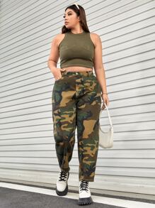 Plus Camo Print Slant Pocket Mom Fit Jeans - Multicolor - View 3