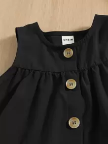 SHEIN Baby Girl Buttoned Ruffle Trim Dress, Comfortable & Lovely & Sweet, Suitable For Summer - Black - View 4