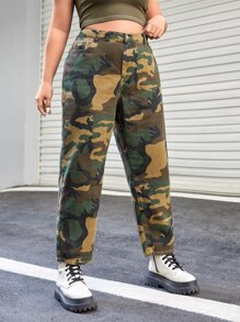 Plus Camo Print Slant Pocket Mom Fit Jeans - Multicolor - View 5