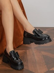 Mocasines con diseño de lazo sin cordones plataforma - Negro - Ver 2