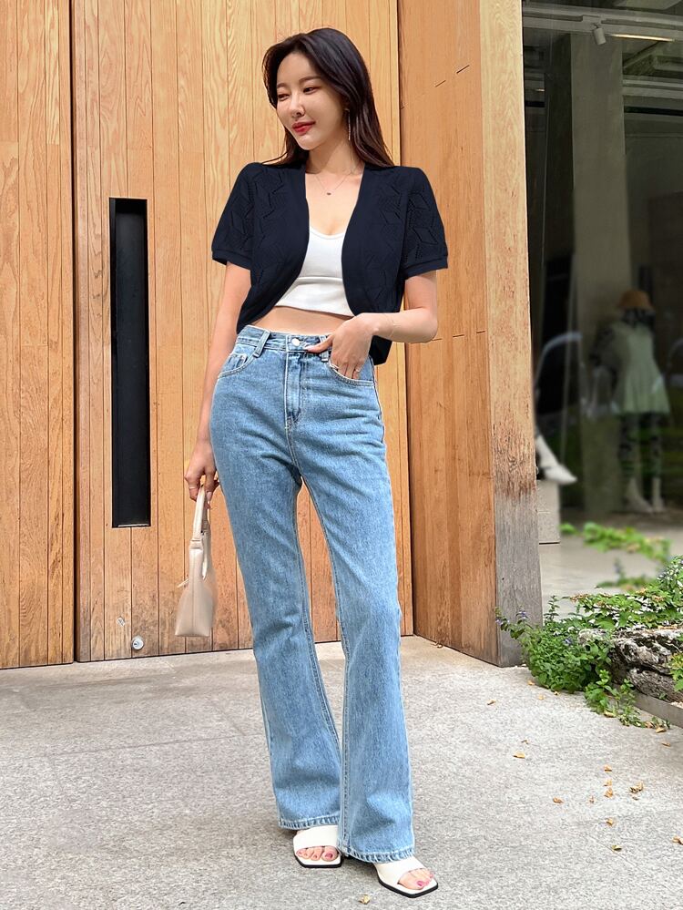 Solid Pointelle Knit Duster Cardigan