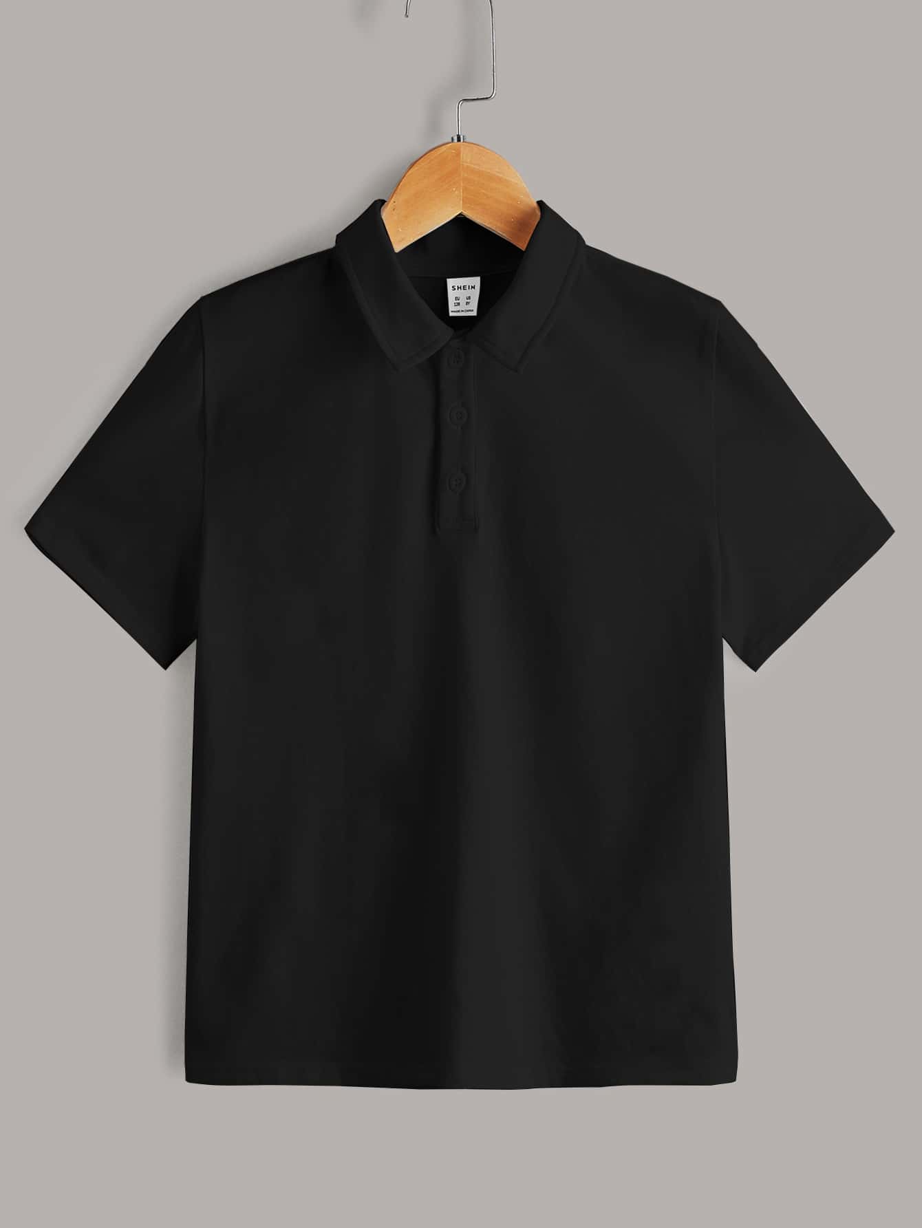 SHEIN 適合青少年男孩的純色短袖Polo衫，夏季休閒日常穿搭面料
