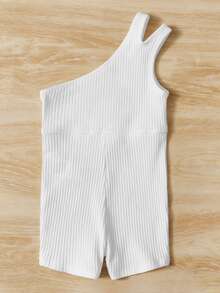 SHEIN Baby Cut Out One Shoulder Ribbed Knit Romper - White - View 2