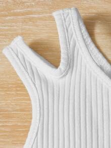 SHEIN Baby Cut Out One Shoulder Ribbed Knit Romper - White - View 4