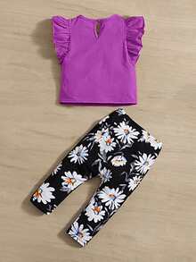 SHEIN Bộ đồ Em bé Nơ Bướm Nút Xù Hoa - Nhiều màu - Xem 2