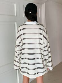 DAZY Women Casual Loose Colorblock Stripe T-Shirt, Spring & Autumn Long Sleeve Women Tops,Fall Women Clothes - Black and White - View 2