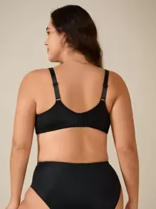 Plus Size Contrast Lace Underwire Full Coverage Sexy Bra, Lingerie - Black - View 2