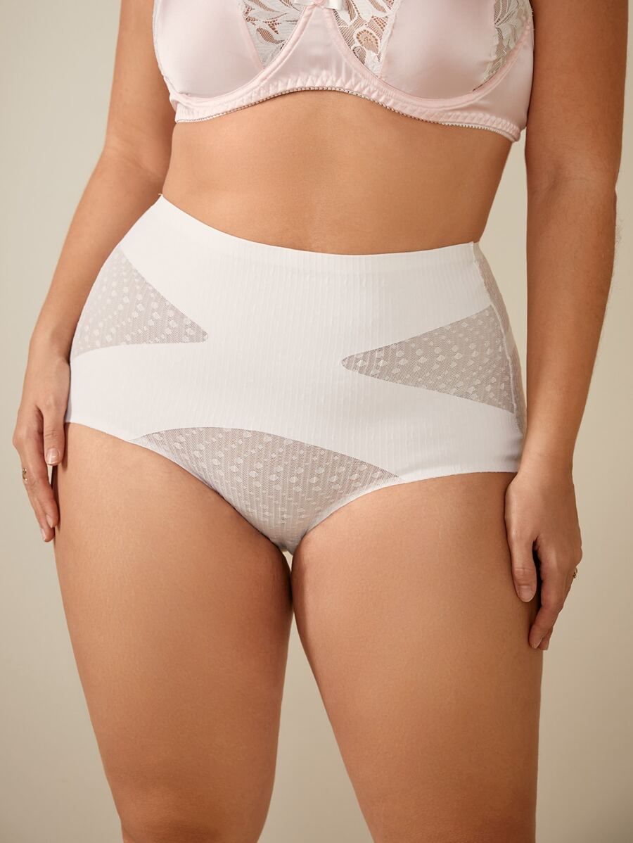 Plus Contrast Mesh Panty - White - View 1