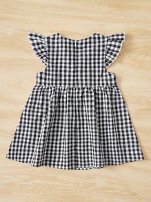 SHEIN 嬰兒格子圖案蝴蝶袖洋裝 - 黑色 - 查看 2