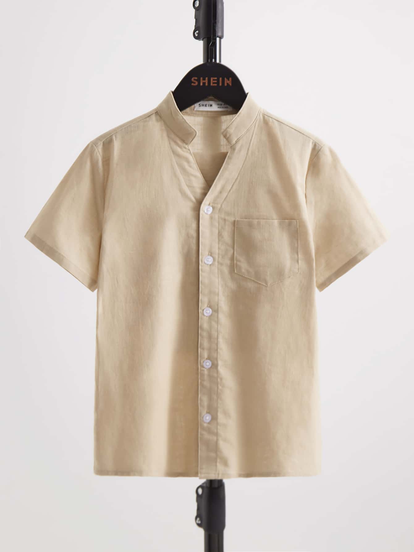 SHEIN Boys Notched Neck Shirt - Khaki - View 1