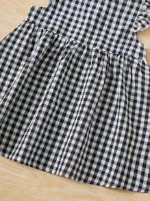 SHEIN 嬰兒格子圖案蝴蝶袖洋裝 - 黑色 - 查看 4
