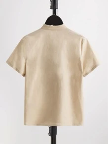 SHEIN Boys Notched Neck Shirt - Khaki - View 2