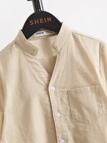 SHEIN Boys Notched Neck Shirt - Khaki - View 3