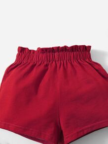 SHEIN 寶寶女孩單肩上衣和紙袋腰短褲 - 紅色 - 查看 4