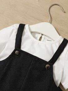 SHEIN 男嬰補丁貼口袋背帶褲不帶T恤 - 黑色 - 查看 3