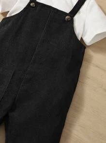 SHEIN 男嬰補丁貼口袋背帶褲不帶T恤 - 黑色 - 查看 4