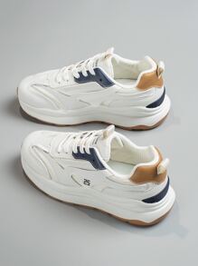 Letter Patch Decor Lace-up Front Running Shoes - Beige - View 3