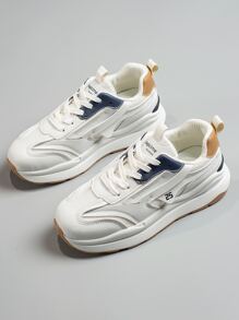 Letter Patch Decor Lace-up Front Running Shoes - Beige - View 4