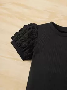 SHEIN Baby Girl Textured Puff Sleeve Tee - Black - View 3