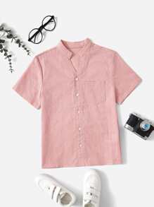 SHEIN Boys Notched Neck Shirt - Baby Pink - View 1