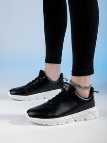 Letter Patch Decor Lace-up Front Running Shoes - Black - View 4