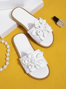 Chicas Zapatillas aplique floral - Blanco - Ver 1