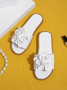 Chicas Zapatillas aplique floral - Blanco - Ver 2