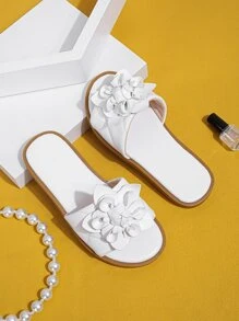 Chicas Zapatillas aplique floral - Blanco - Ver 4