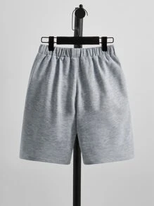 SHEIN 男孩夏季彈性腰抽繩印花運動短褲兩側斜口袋