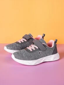 Sporty Running Shoes For Girls, Hook-and-loop Fastener Strap Sneakers - Grey - View 1