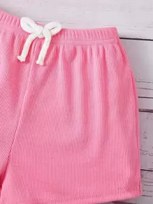 Baby Girl Letter Graphic Tank Top & Tie Front Shorts - Pink - View 3