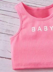 Baby Girl Letter Graphic Tank Top & Tie Front Shorts - Pink - View 4