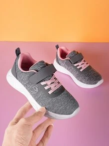Sporty Running Shoes For Girls, Hook-and-loop Fastener Strap Sneakers - Grey - View 4