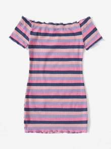 SHEIN Đầm em bé Xù nhỏ Gân đan Sọc - Nhiều màu - Xem 2