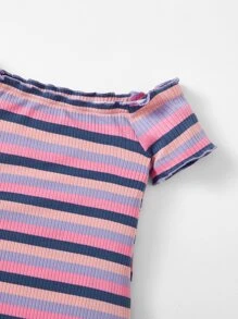 SHEIN Đầm em bé Xù nhỏ Gân đan Sọc - Nhiều màu - Xem 4