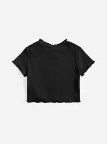 SHEIN Baby Heart Cut Out Lettuce Trim Top - Black - View 2
