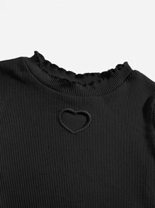 SHEIN Baby Heart Cut Out Lettuce Trim Top - Black - View 3