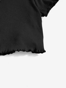 SHEIN Baby Heart Cut Out Lettuce Trim Top - Black - View 4