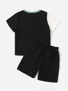 SHEIN Toddler Boys Colourblock Tee & Shorts Set - Multicolor - View 2