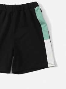 SHEIN Toddler Boys Colourblock Tee & Shorts Set - Multicolor - View 3