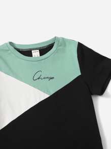 SHEIN Toddler Boys Colourblock Tee & Shorts Set - Multicolor - View 4